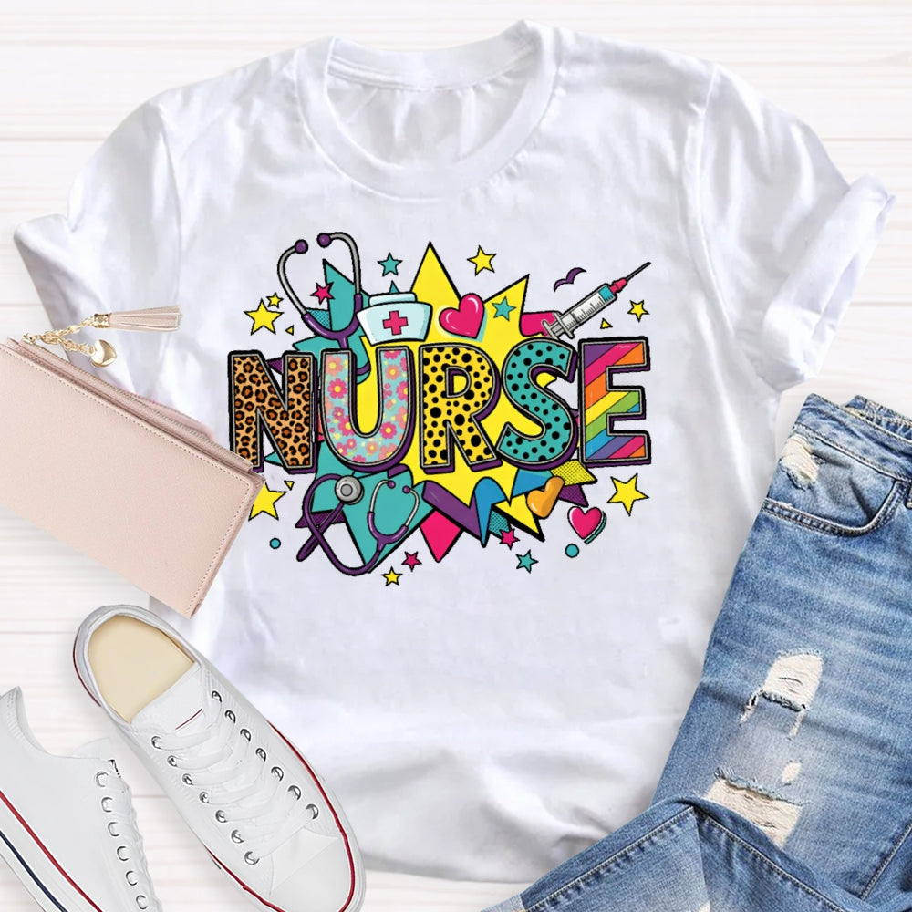Nurse Colored Stars Funny T-shirt