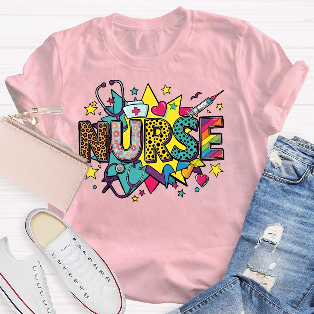 Nurse Colored Stars Funny T-shirt