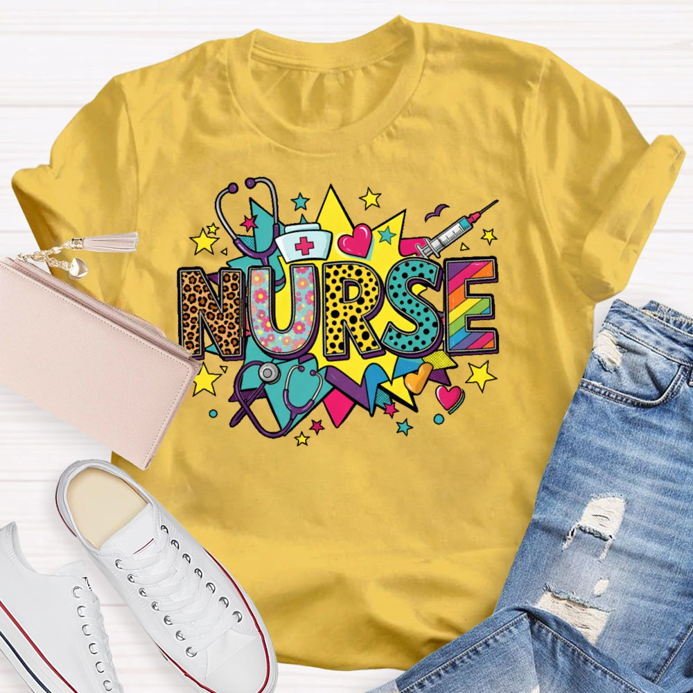 Nurse Colored Stars Funny T-shirt