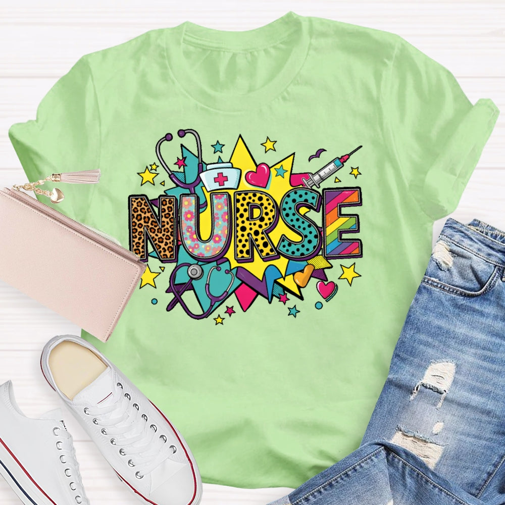 Nurse Colored Stars Funny T-shirt