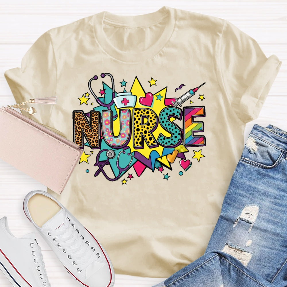Nurse Colored Stars Funny T-shirt