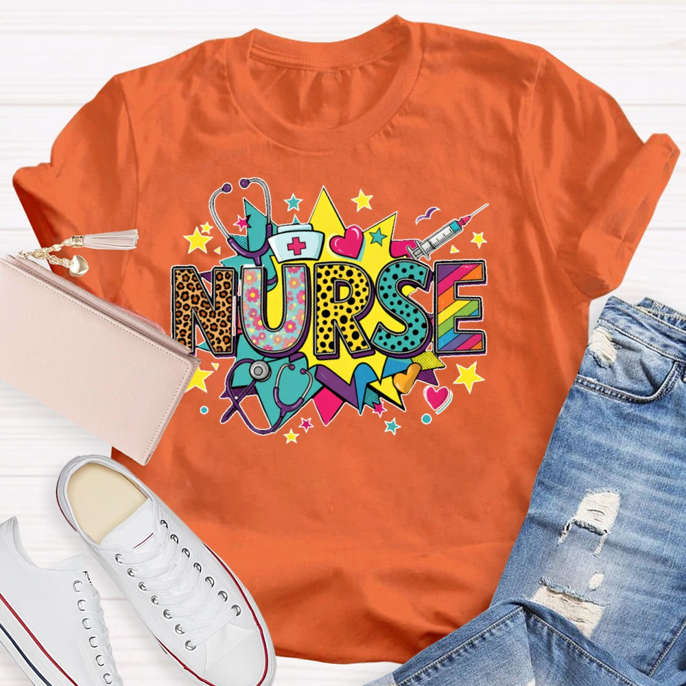 Nurse Colored Stars Funny T-shirt