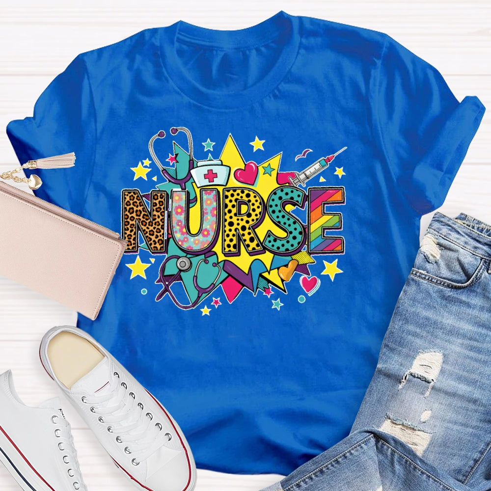 Nurse Colored Stars Funny T-shirt