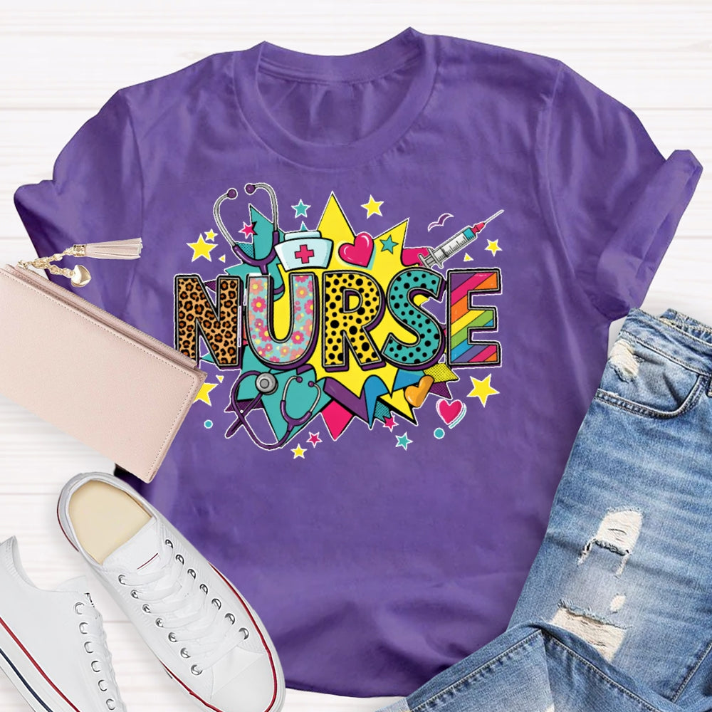 Nurse Colored Stars Funny T-shirt