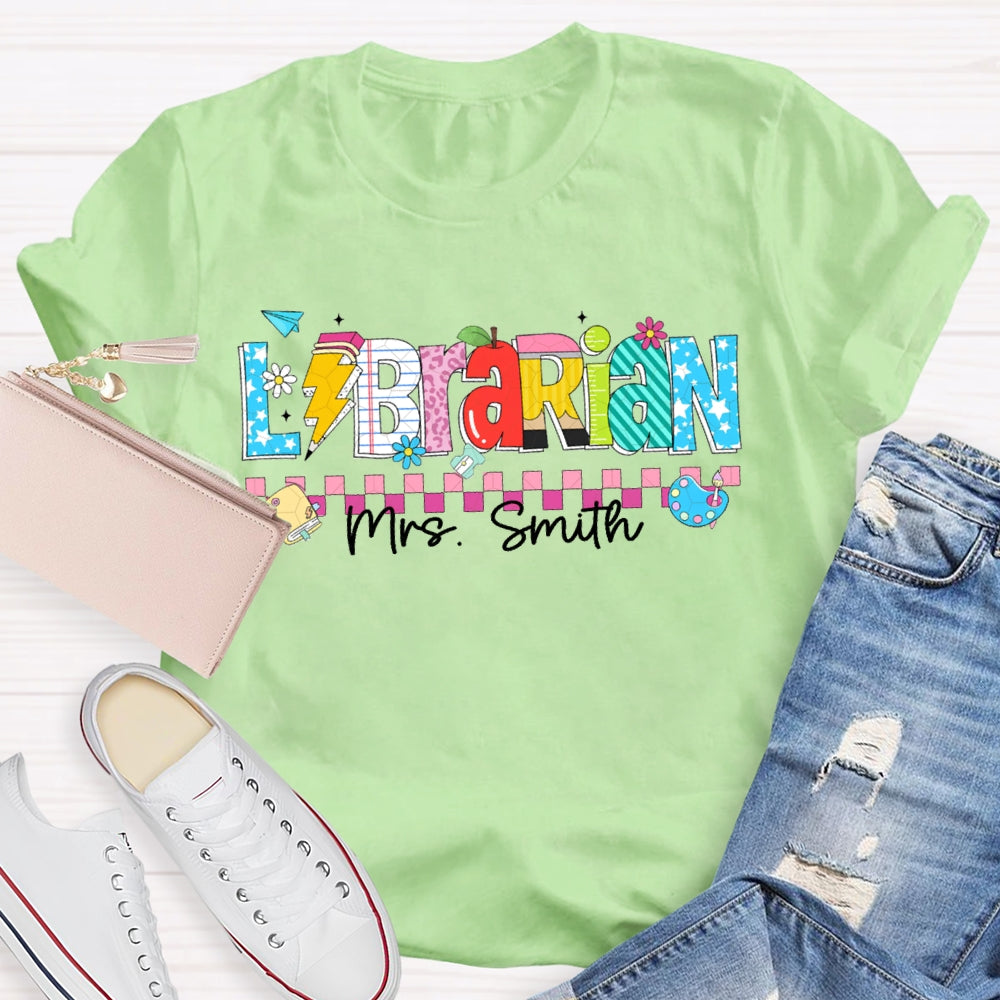 Personalized Name Librarian Colored Squares And Fonts T-shirt