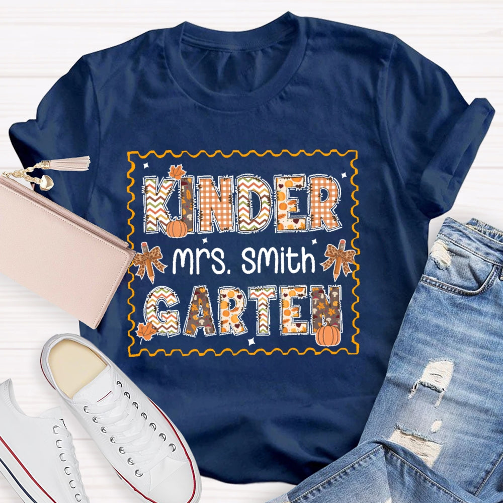 Personalized Name and Grade Kindergarten Autumn T-shirt