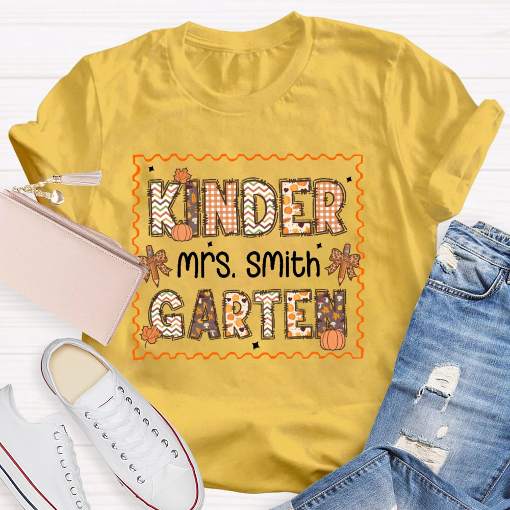 Personalized Name and Grade Kindergarten Autumn T-shirt
