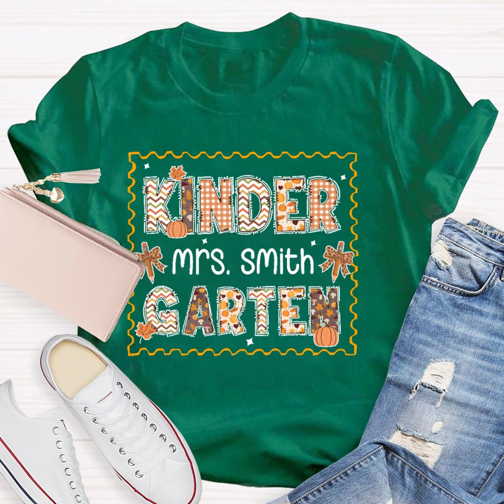 Personalized Name and Grade Kindergarten Autumn T-shirt