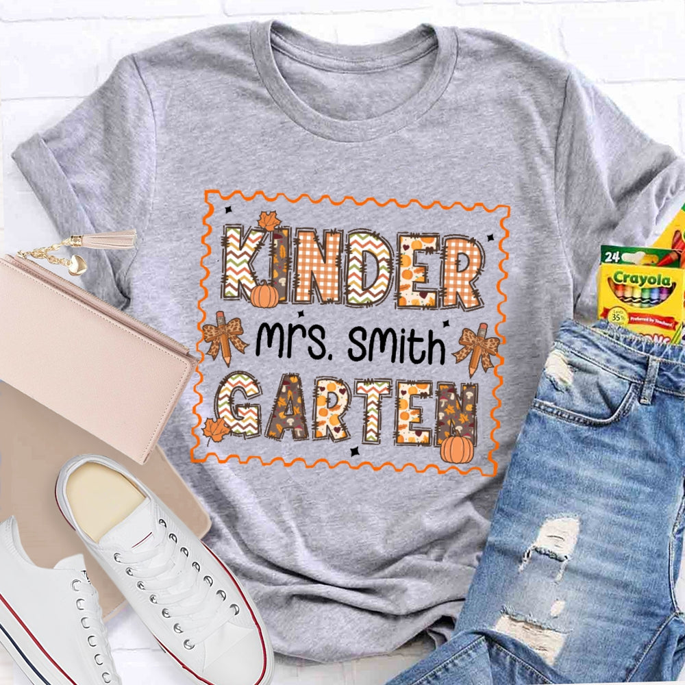 Personalized Name and Grade Kindergarten Autumn T-shirt