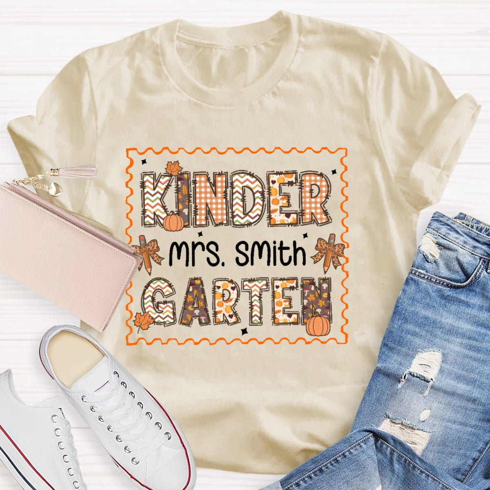 Personalized Name and Grade Kindergarten Autumn T-shirt