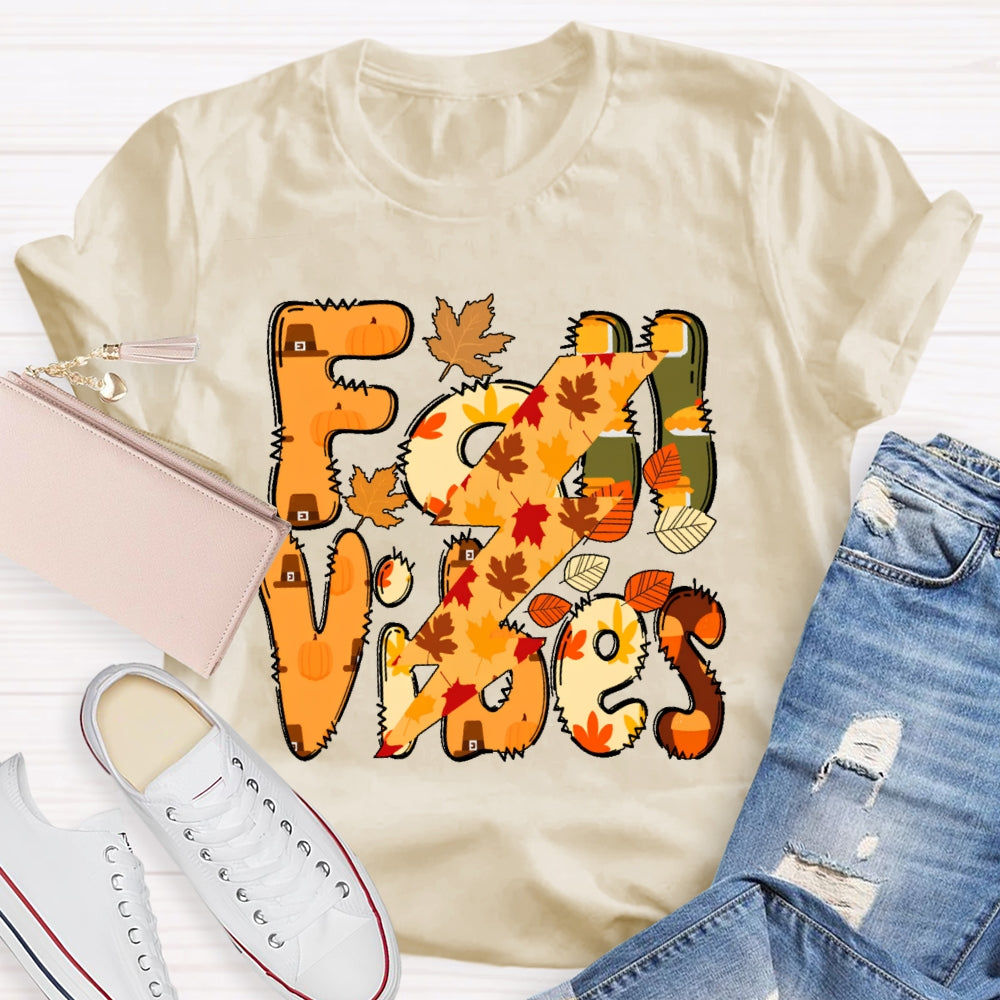 Fall Vibes Letters  Autumn T-shirt