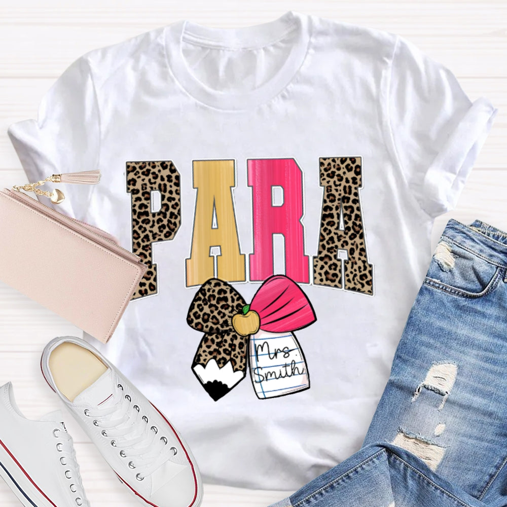 Personalized Name Para Leopard Print Font And Bow T-shirt