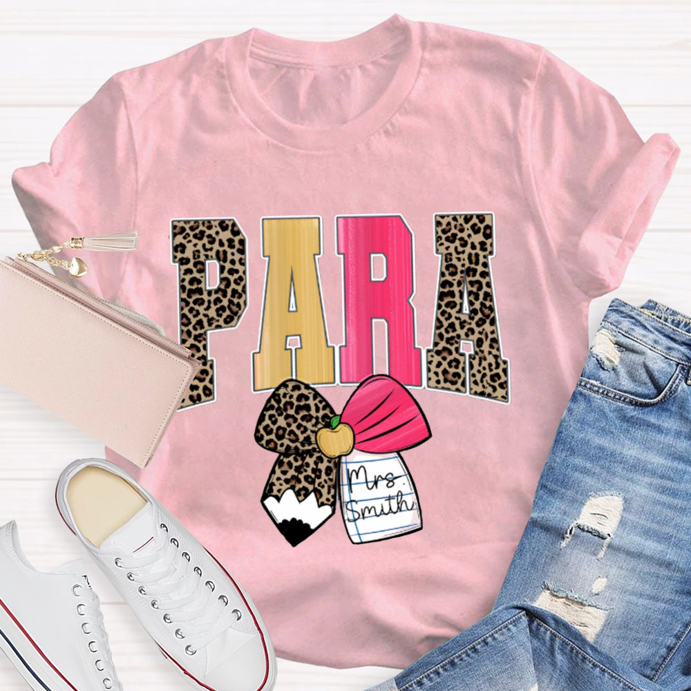 Personalized Name Para Leopard Print Font And Bow T-shirt