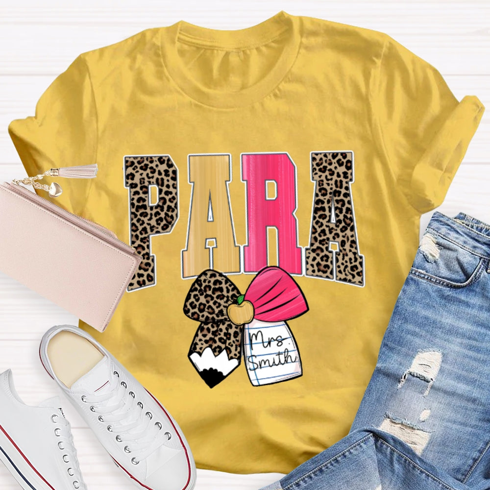 Personalized Name Para Leopard Print Font And Bow T-shirt