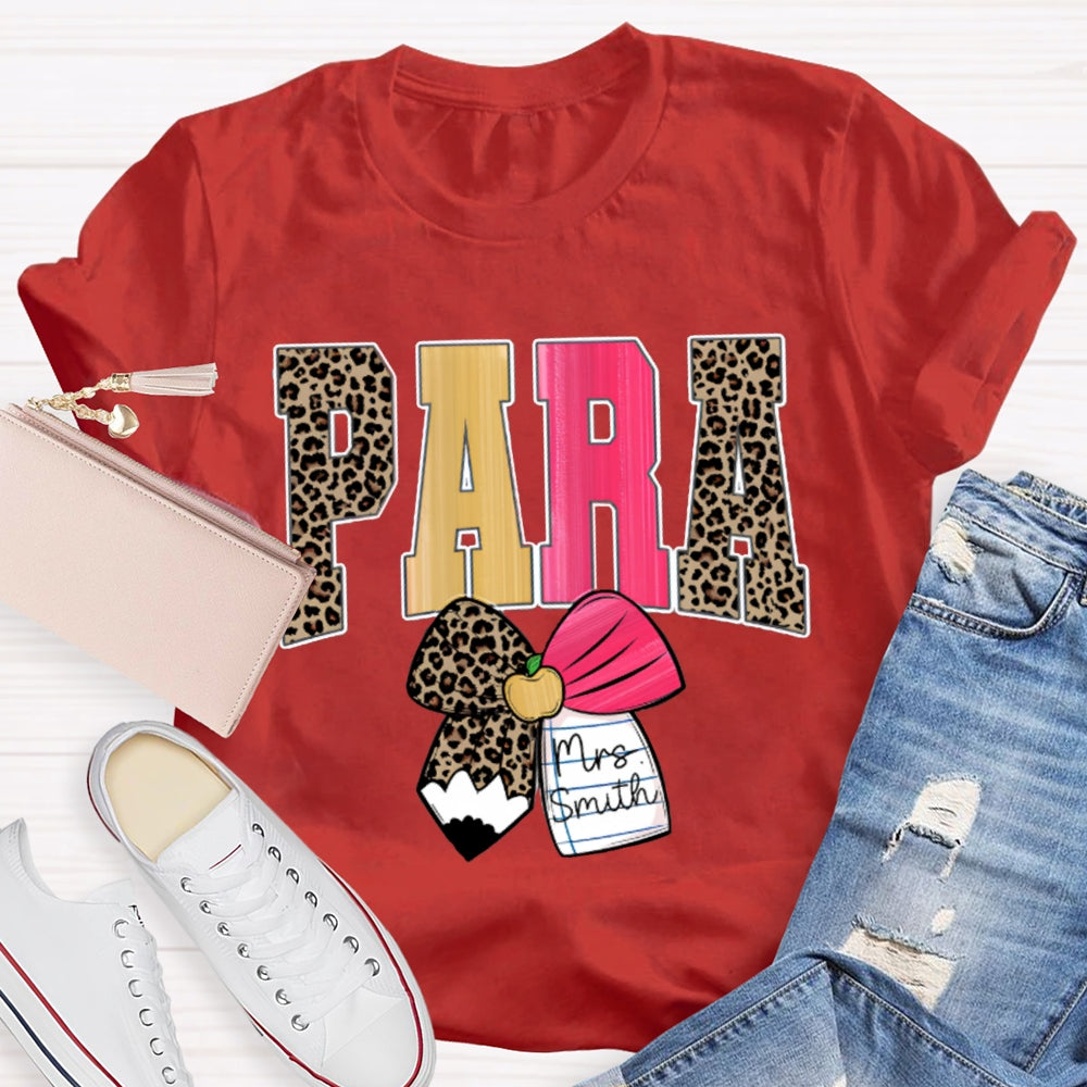 Personalized Name Para Leopard Print Font And Bow T-shirt
