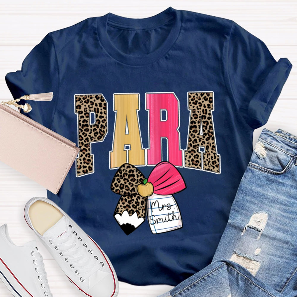 Personalized Name Para Leopard Print Font And Bow T-shirt