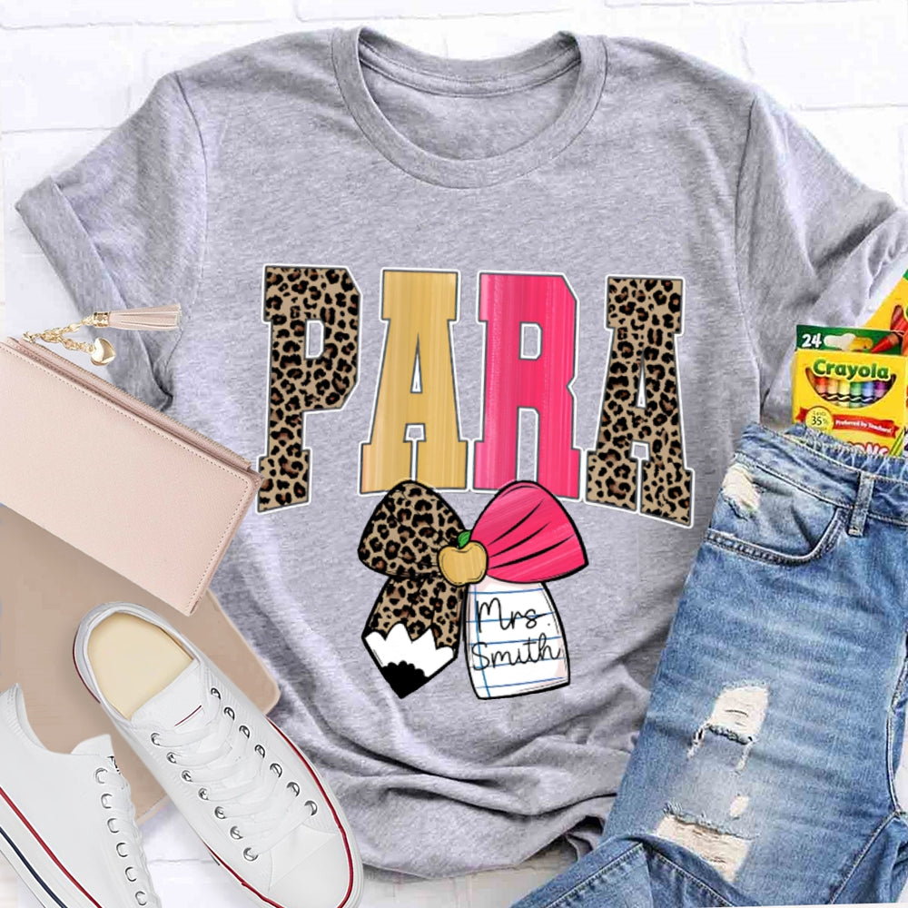 Personalized Name Para Leopard Print Font And Bow T-shirt