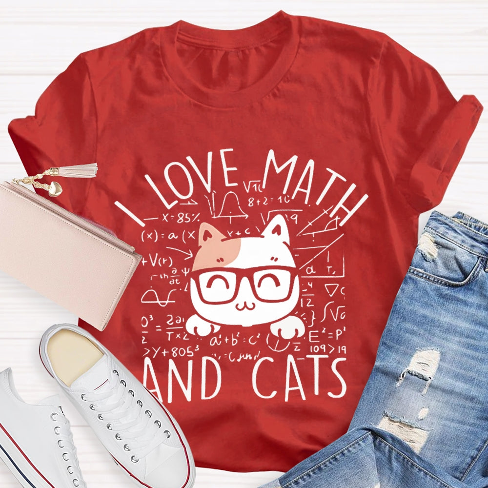 L Love Math And Cats Funny Math Teacher T-shirt