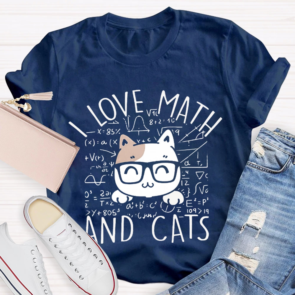 L Love Math And Cats Funny Math Teacher T-shirt