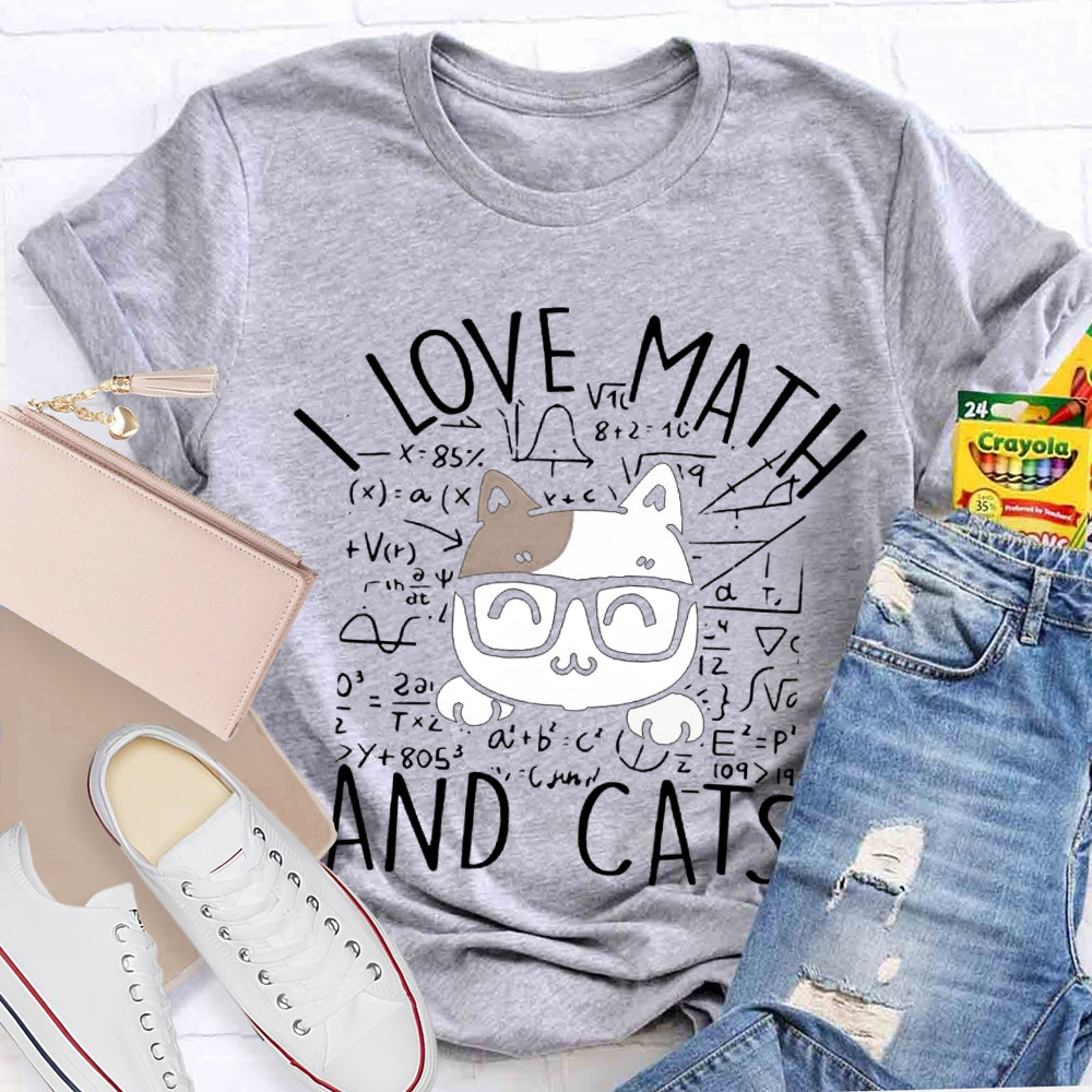 L Love Math And Cats Funny Math Teacher T-shirt