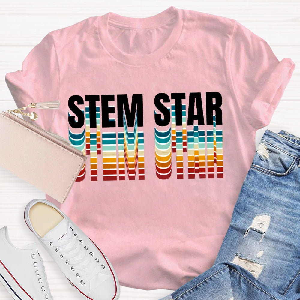 Stem Star Science Math Colorful Gradient Font T-shirt