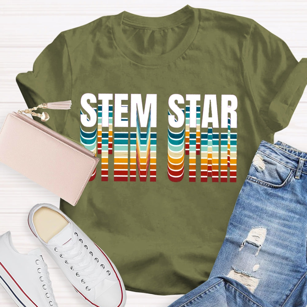 Stem Star Science Math Colorful Gradient Font T-shirt