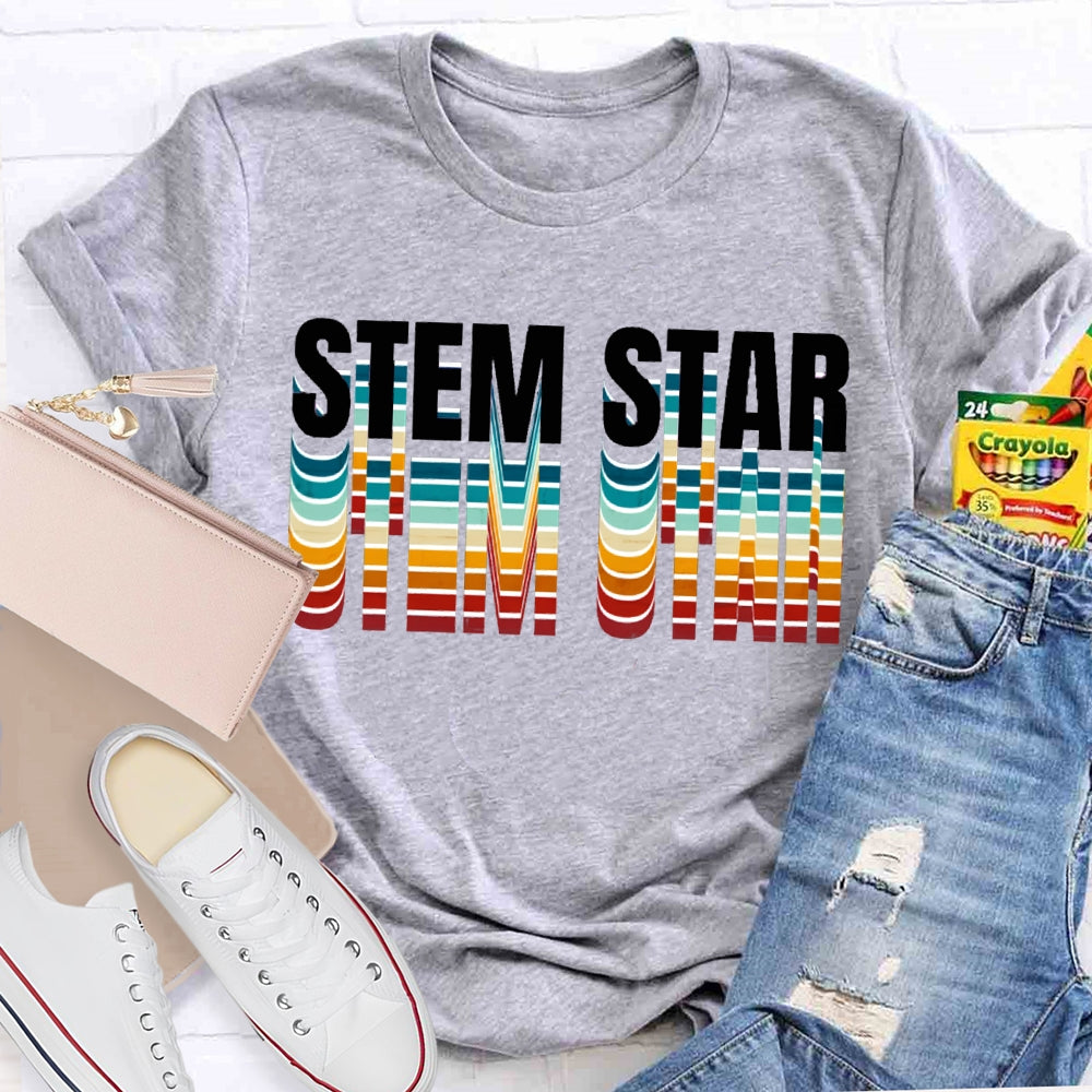 Stem Star Science Math Colorful Gradient Font T-shirt