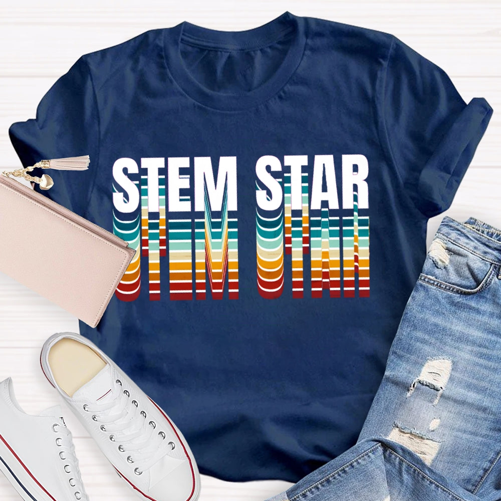 Stem Star Science Math Colorful Gradient Font T-shirt