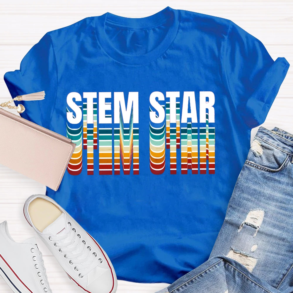 Stem Star Science Math Colorful Gradient Font T-shirt