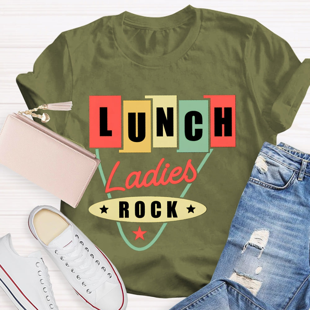 Lunch Ladies Rock Colorful Square Font T-shirt