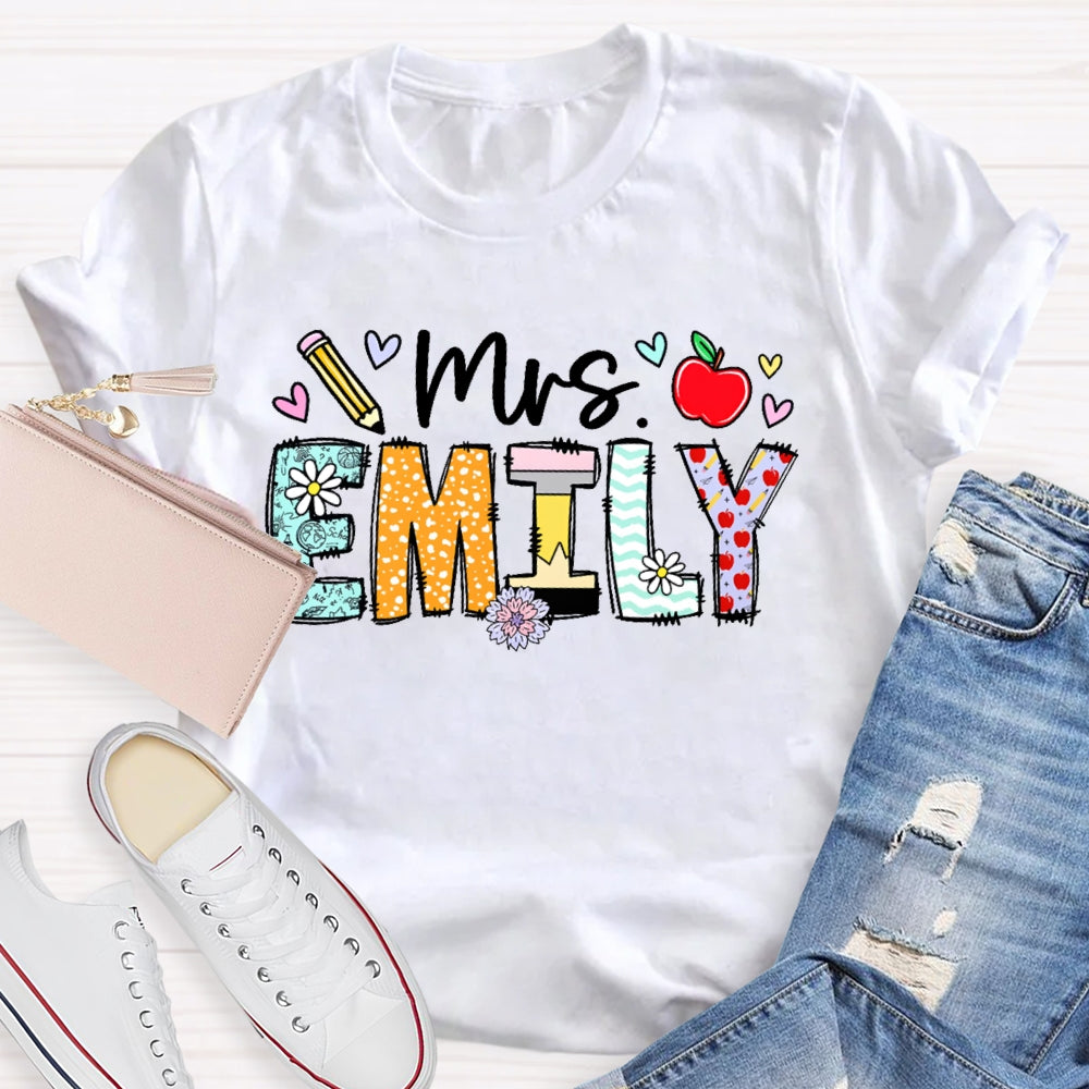 Personalized Name Cute Letters Teacher Graphic T-shirt