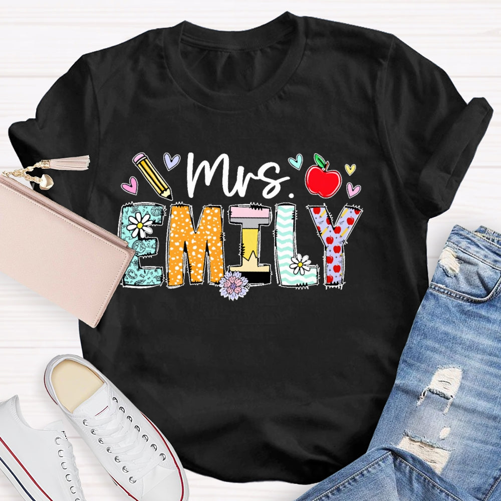 Personalized Name Cute Letters Teacher Graphic T-shirt