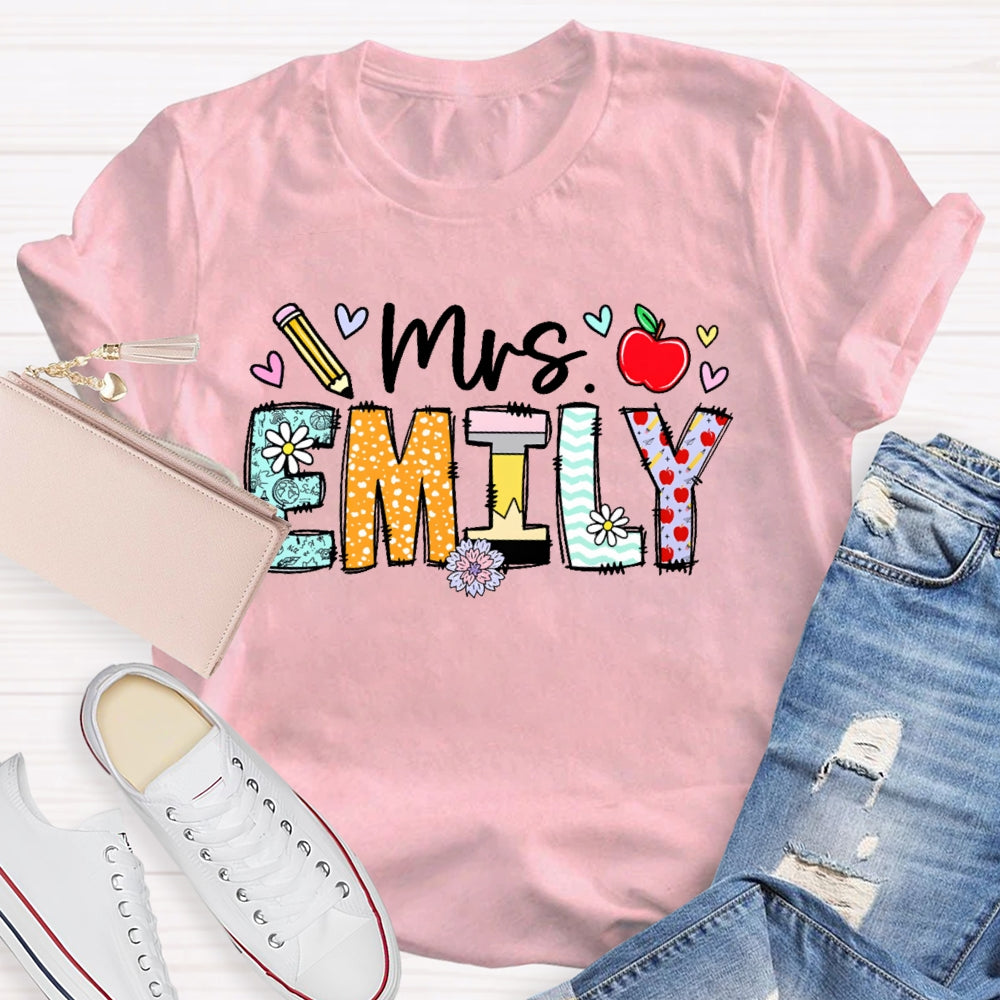 Personalized Name Cute Letters Teacher Graphic T-shirt