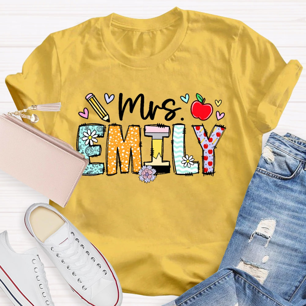 Personalized Name Cute Letters Teacher Graphic T-shirt