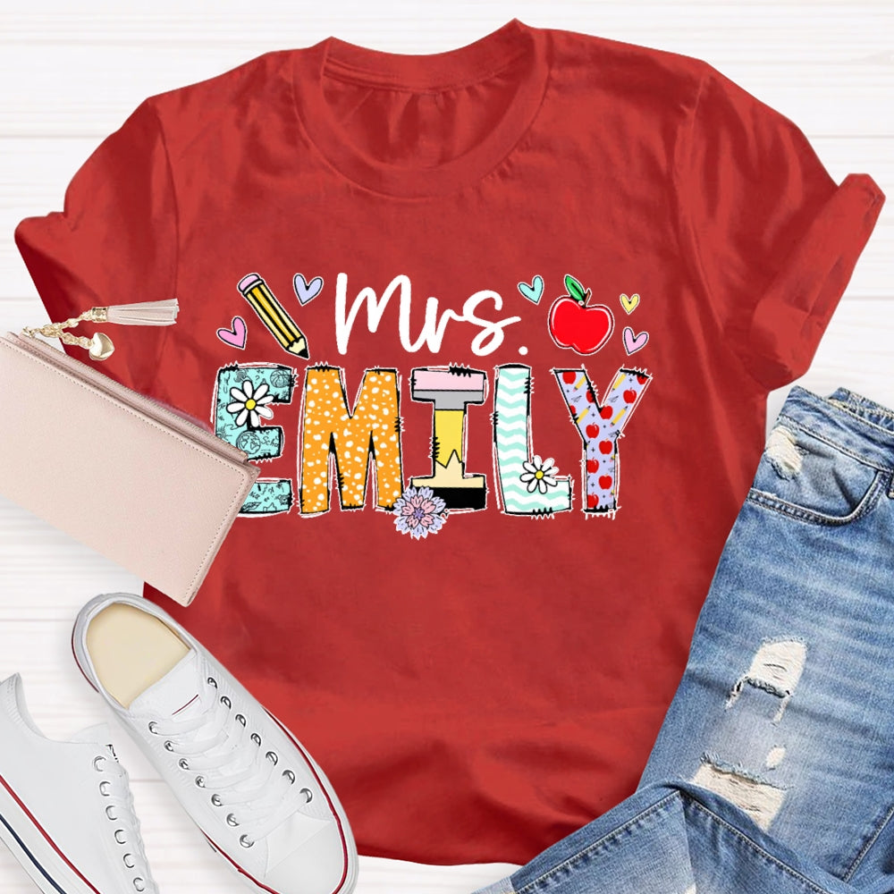 Personalized Name Cute Letters Teacher Graphic T-shirt