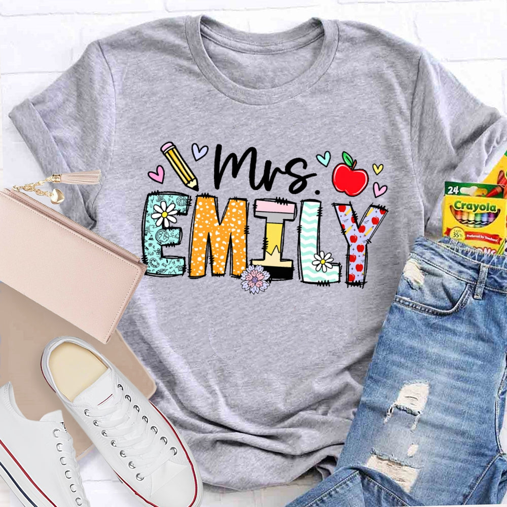Personalized Name Cute Letters Teacher Graphic T-shirt
