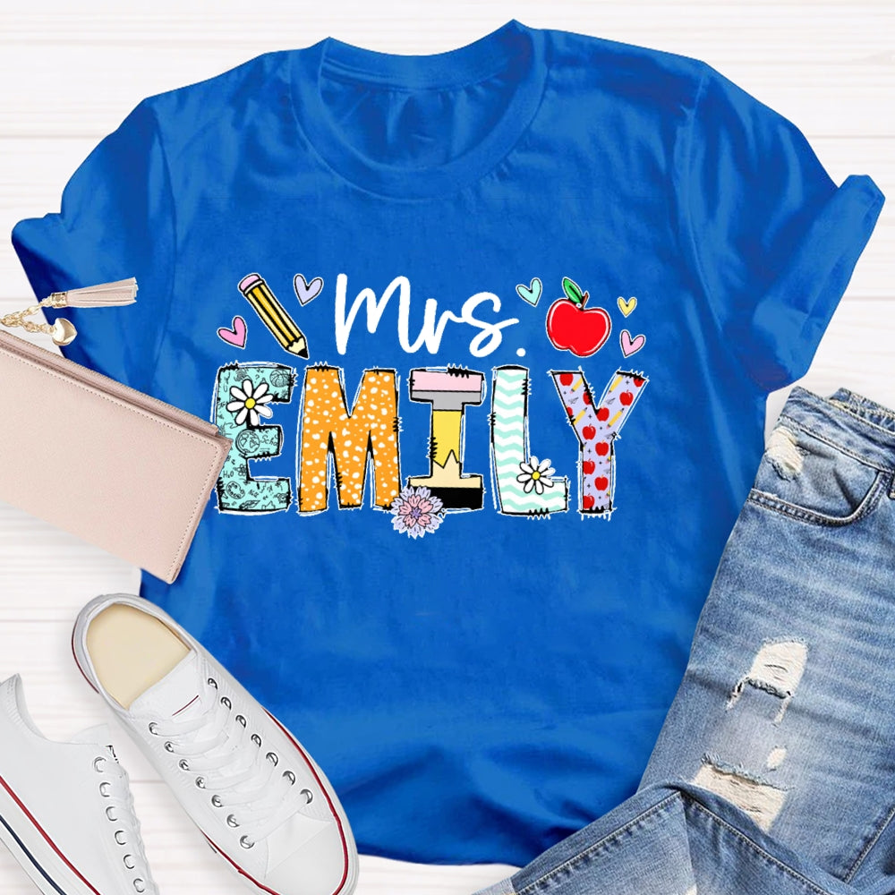 Personalized Name Cute Letters Teacher Graphic T-shirt