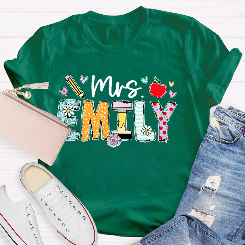Personalized Name Cute Letters Teacher Graphic T-shirt