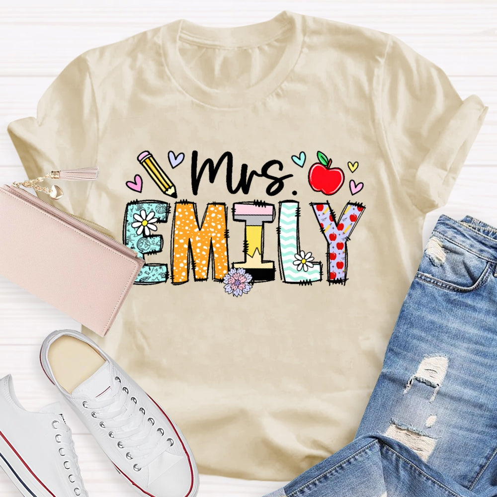 Personalized Name Cute Letters Teacher Graphic T-shirt