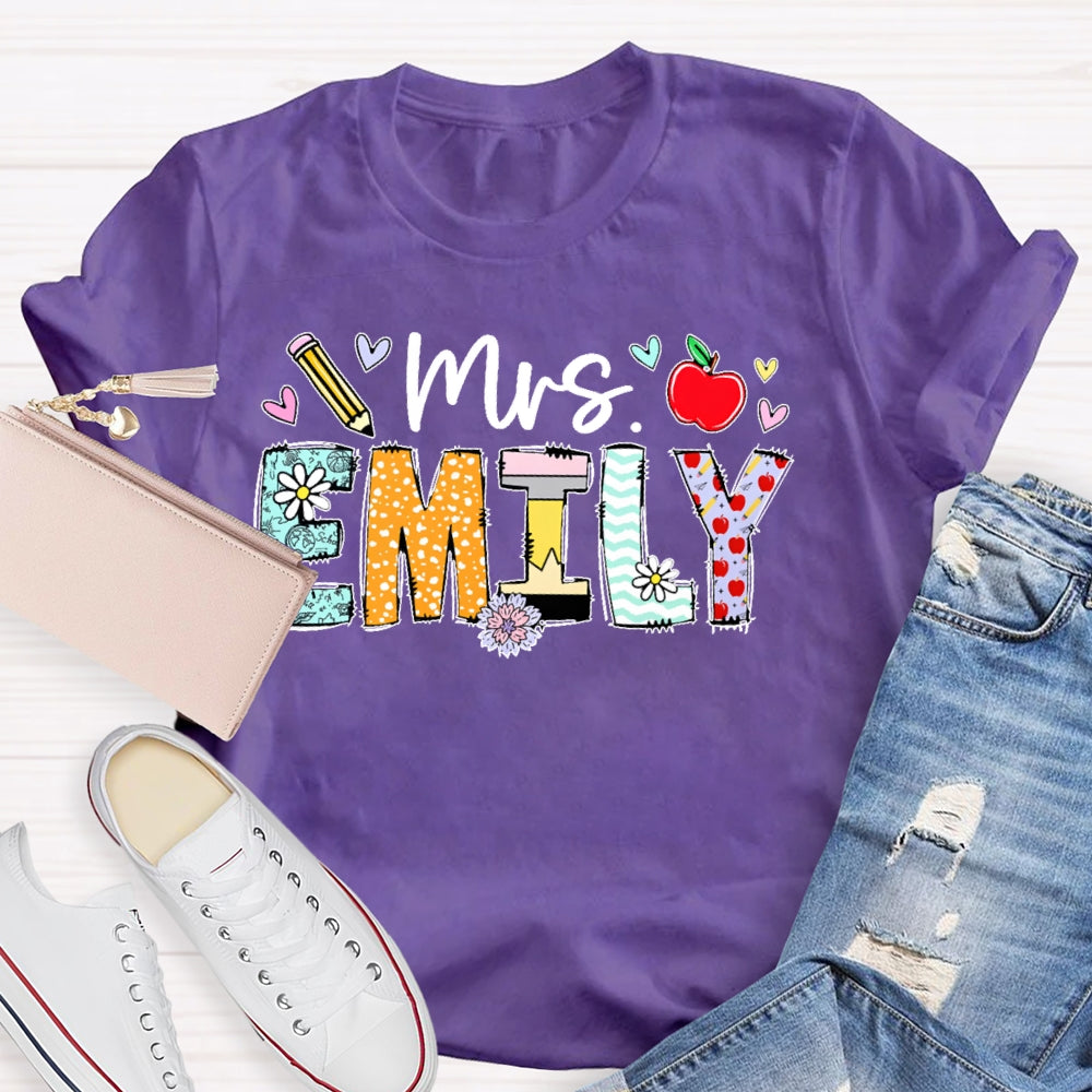 Personalized Name Cute Letters Teacher Graphic T-shirt