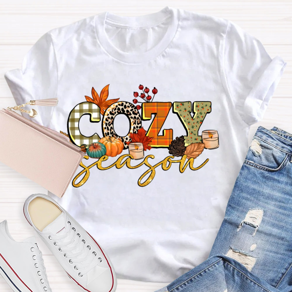 Cozy Fall Season Pumpkins And Colorful Fonts T-shirt