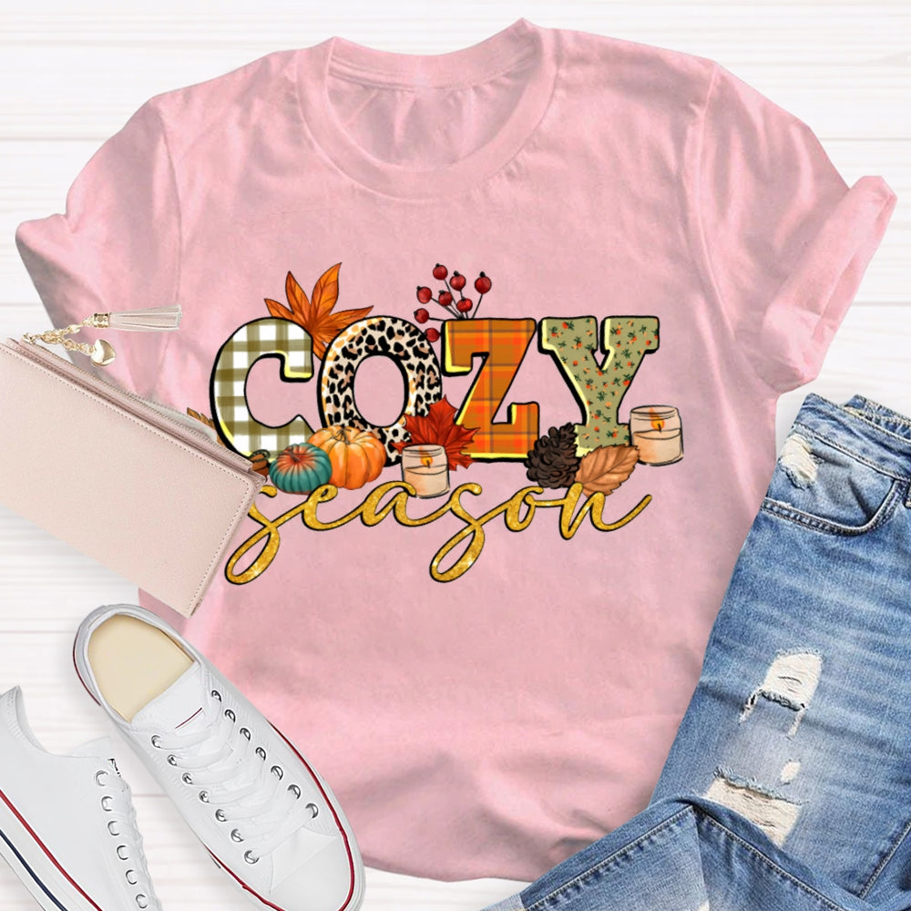 Cozy Fall Season Pumpkins And Colorful Fonts T-shirt