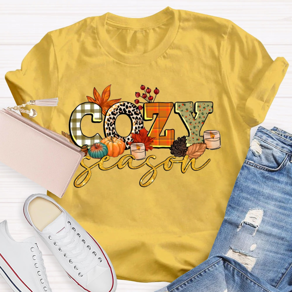 Cozy Fall Season Pumpkins And Colorful Fonts T-shirt