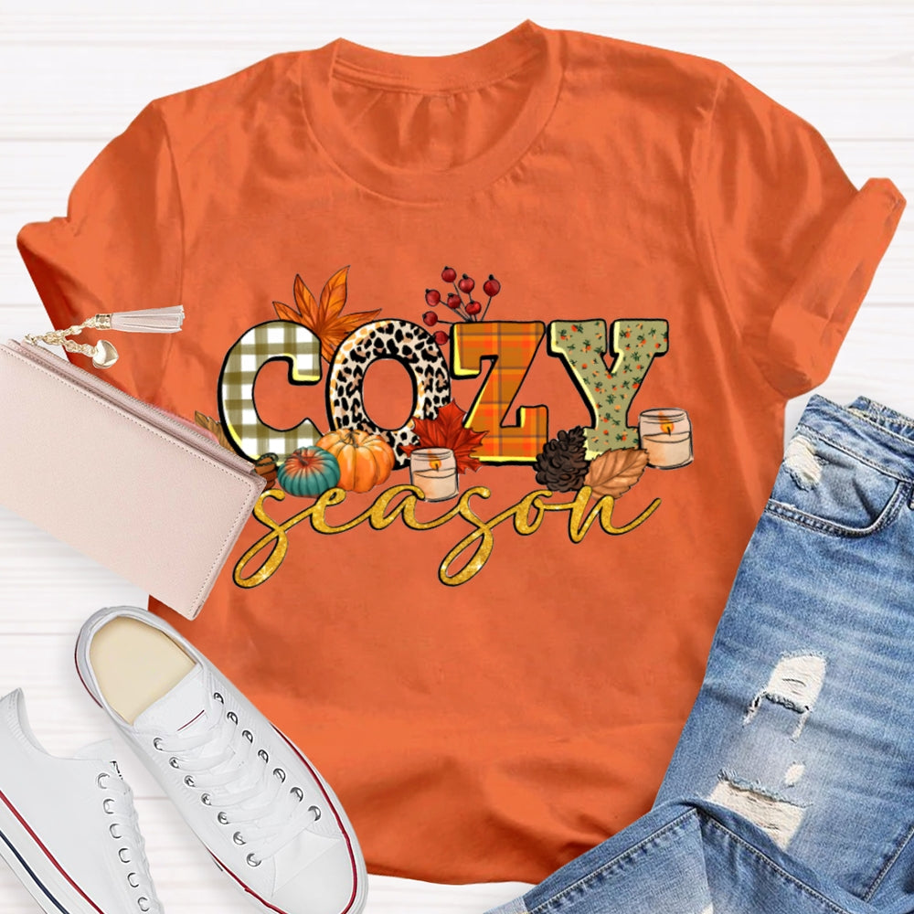 Cozy Fall Season Pumpkins And Colorful Fonts T-shirt