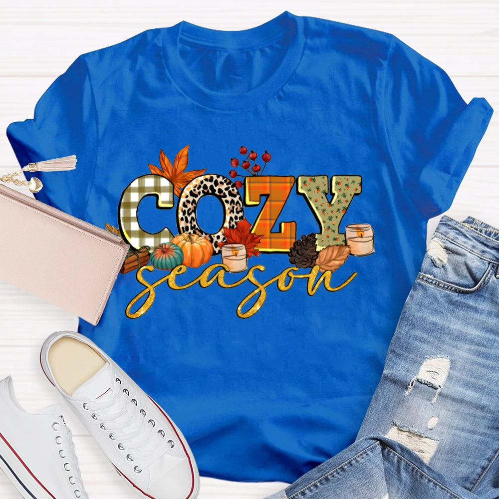 Cozy Fall Season Pumpkins And Colorful Fonts T-shirt