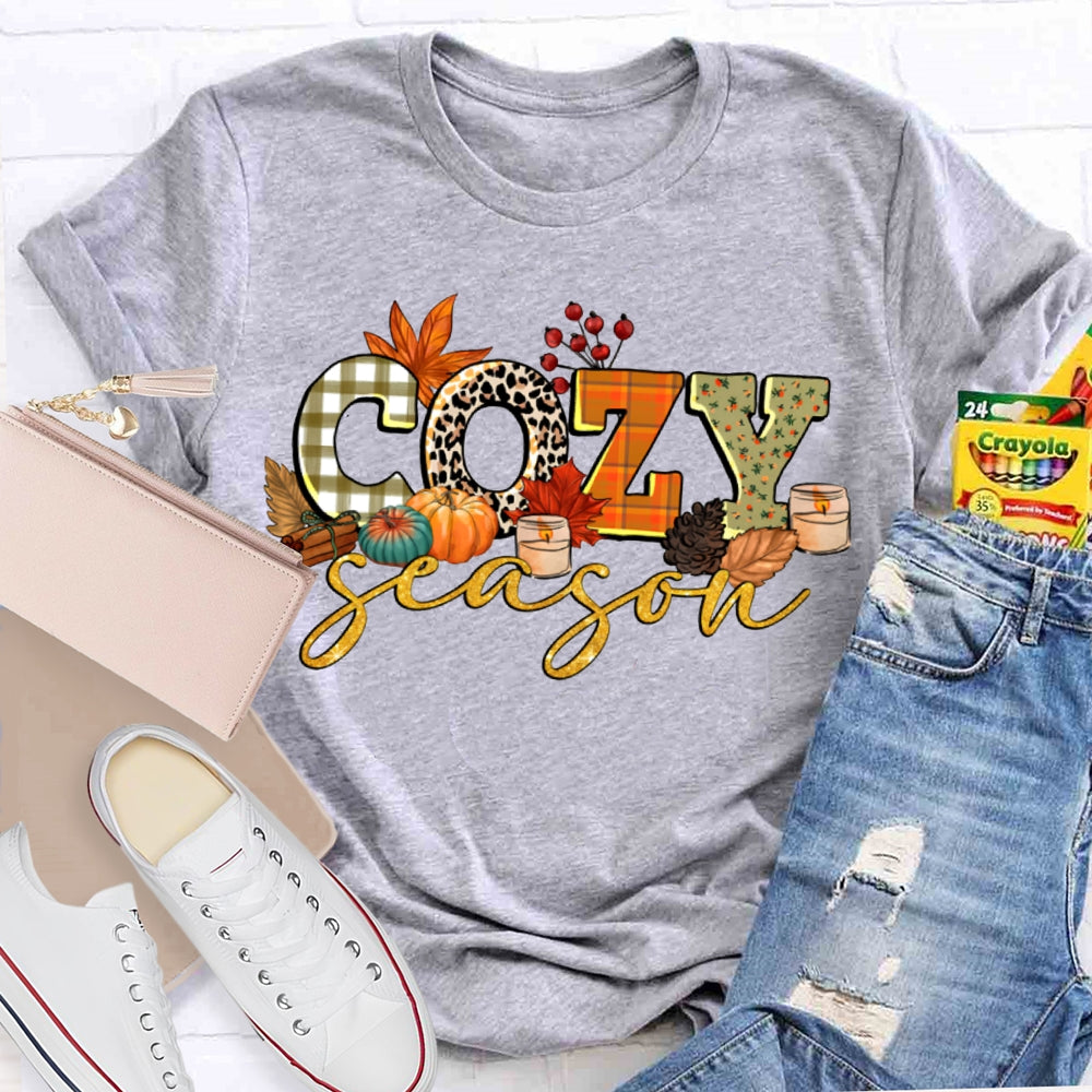 Cozy Fall Season Pumpkins And Colorful Fonts T-shirt