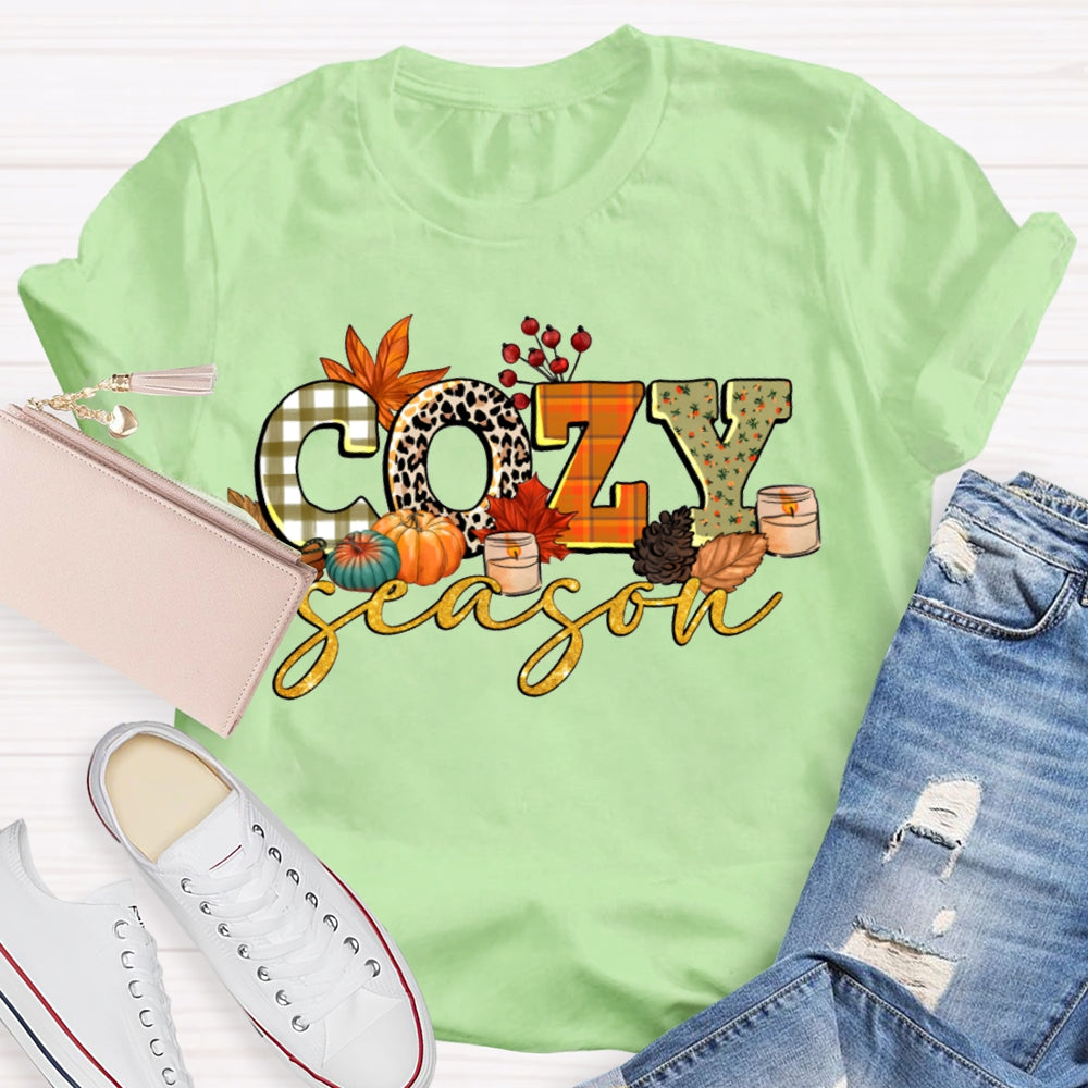 Cozy Fall Season Pumpkins And Colorful Fonts T-shirt