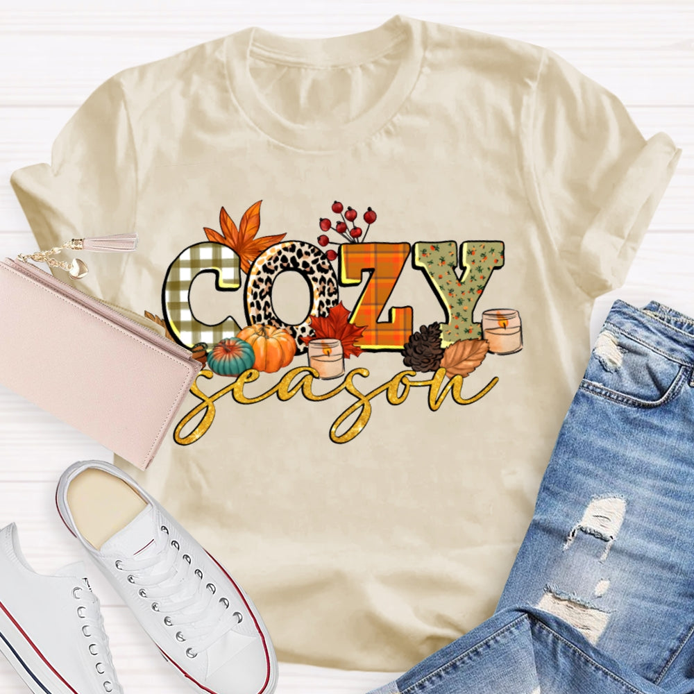 Cozy Fall Season Pumpkins And Colorful Fonts T-shirt