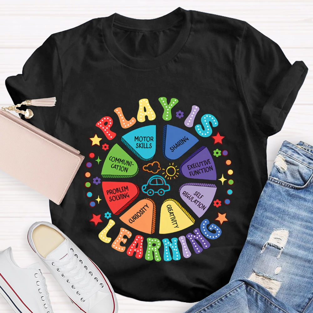 Play Is Learning Sharing Communication Satr Heart Printed T-Shirt