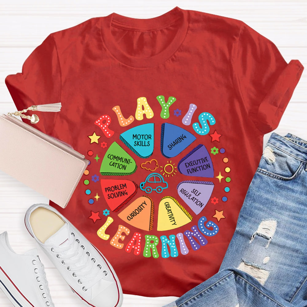 Play Is Learning Sharing Communication Satr Heart Printed T-Shirt